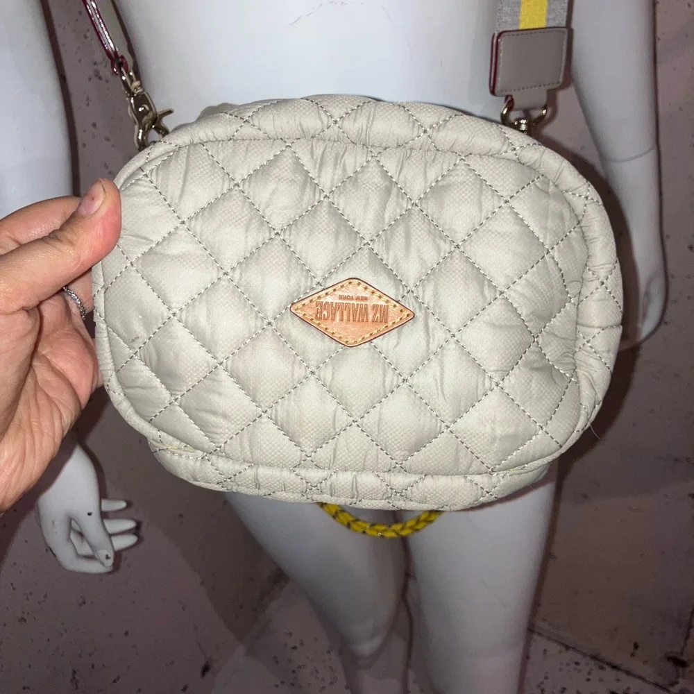 MZWALLACE Quilted Beige/gray Crossbody Bag with Yellow Accents - Picture 9 of 11